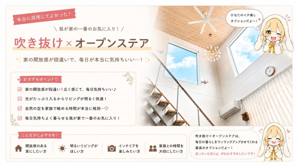 一条工務店のオプション（吹き抜けとオープンステア）