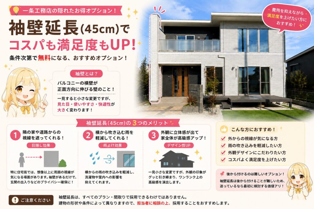 一条工務店のオプション（袖壁延長）