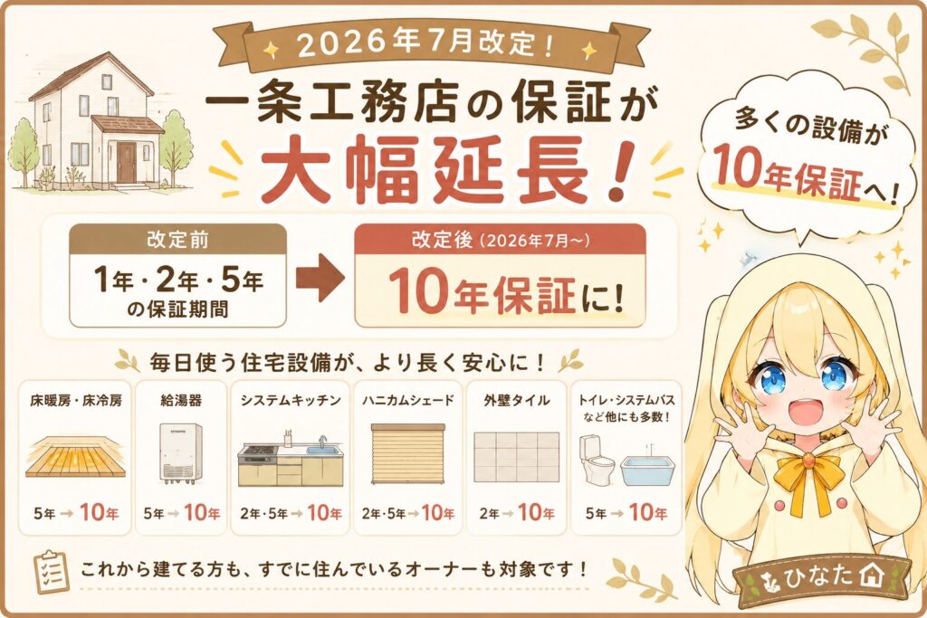【一条工務店】保証期間が10年に延長！既存オーナーも対象？変更点を一覧で解説！
