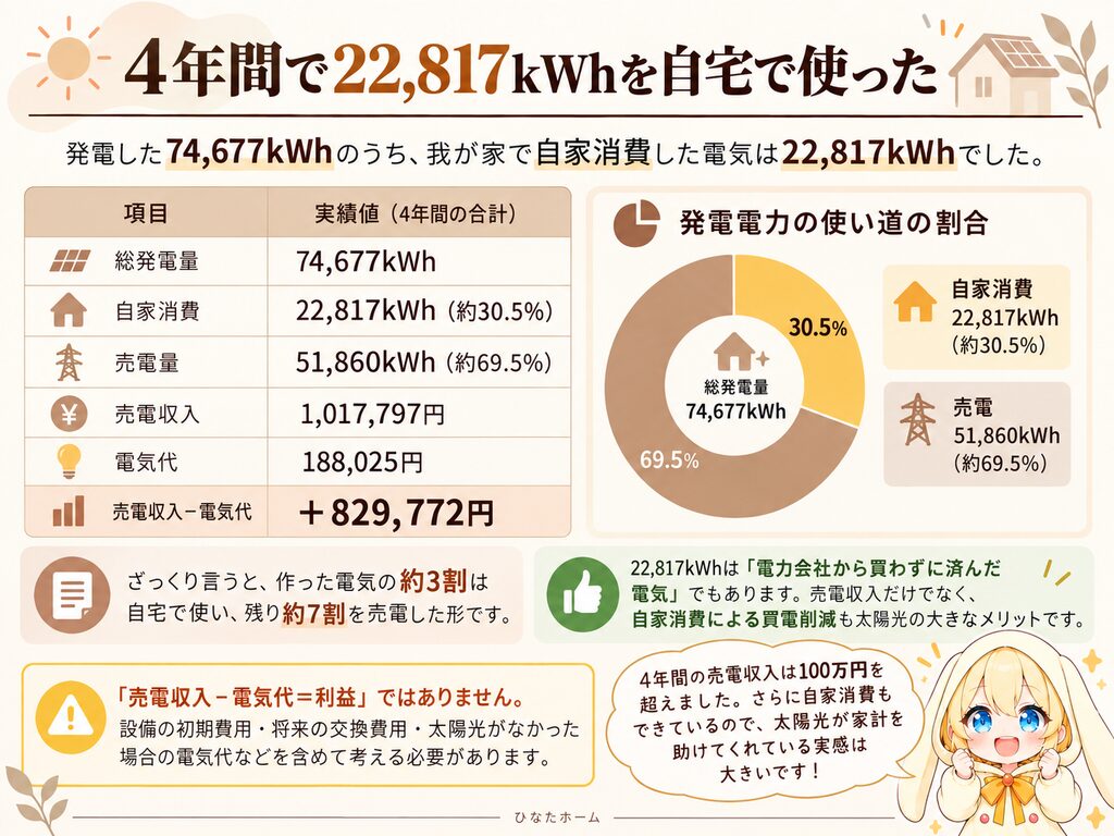 一条工務店・4年間で22,817kWhを自宅で使った